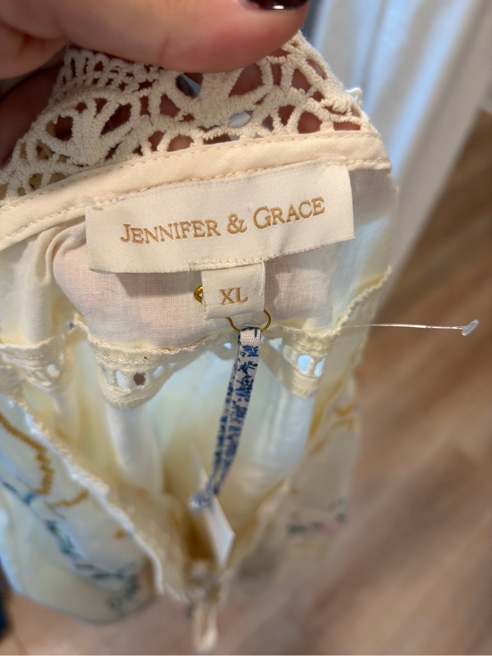 Jennifer & Grace Embroidered Cotton Boho Jacket Ivory Crochet Lace XL NWT - Picture 8 of 10